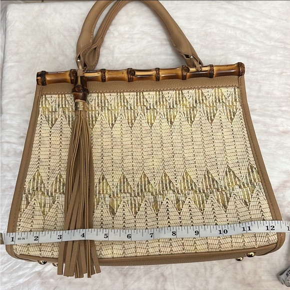 Sondra Roberts Weaved Fringed Bamboo Shoulder Bag Handbag - Picture 10 of 12